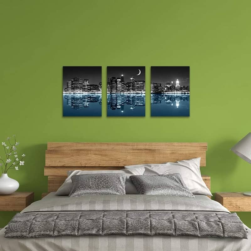 Black And White City Luminous Paintings Modern 3 Piece