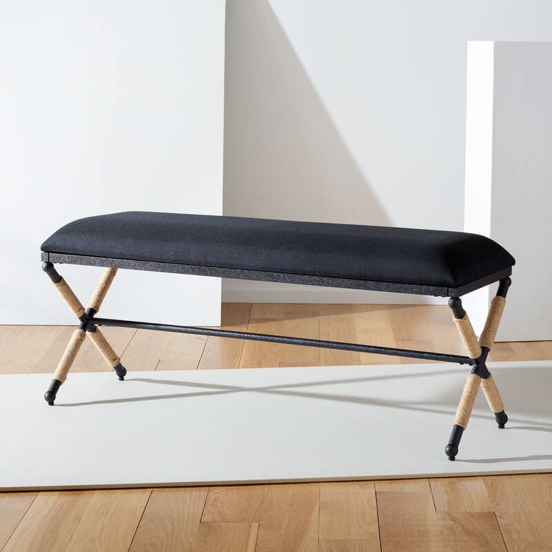 SAFAVIEH Couture Candelaria Hemp Wrapped Bench - 47.8 In W x 16 In D x 20.3 In H - 48Wx16Dx20H - Black/Black