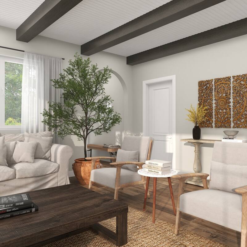 Mango Wood Handmade Intricately Carved Floral Accent Table with Tripod Legs - Dark Brown, White, Brown