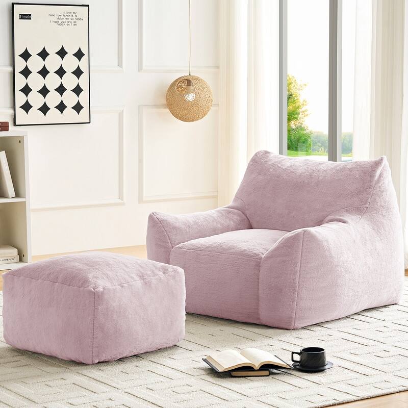MIxoy Oversized Modern Bean Bag Chair with Ottoman,Lazy Sofa with Armrest