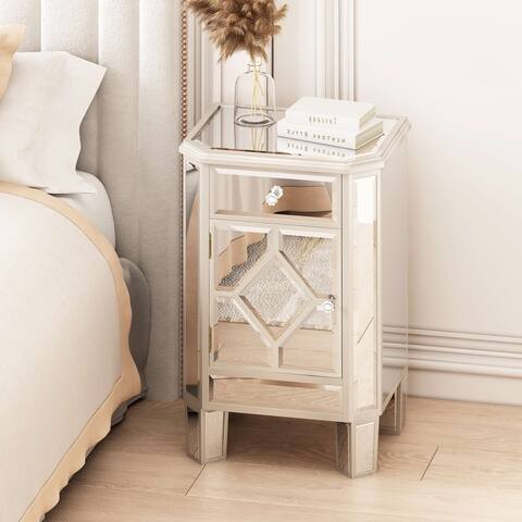 25.59" Tall Champagne Mirrored Nightstand
