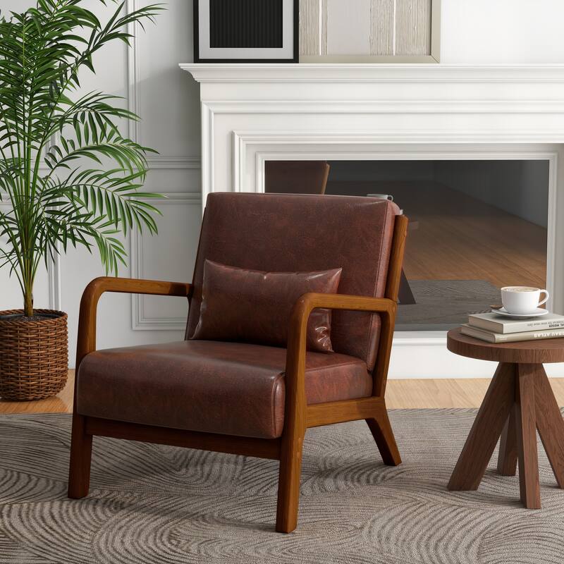 Mid-Century Modern Upholstered Accent Chair with Wood Frame