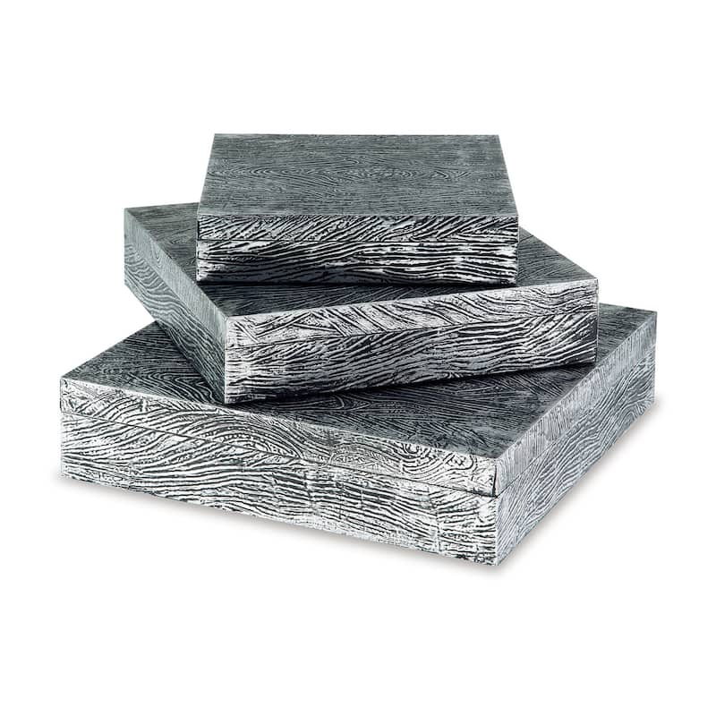 Lida Decorative Storage Box Set of 3, Wood and Pewter Gray Metal Finish