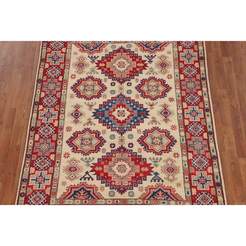 Geometric Kazak Oriental Area Rug Living Room Handmade Wool Carpet - 4'11" x 7'0"