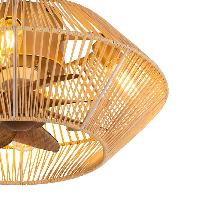 16.5"/19"/20" Vintage Distressed White Low Profile Ceiling Fan with Remote (7-Blade)