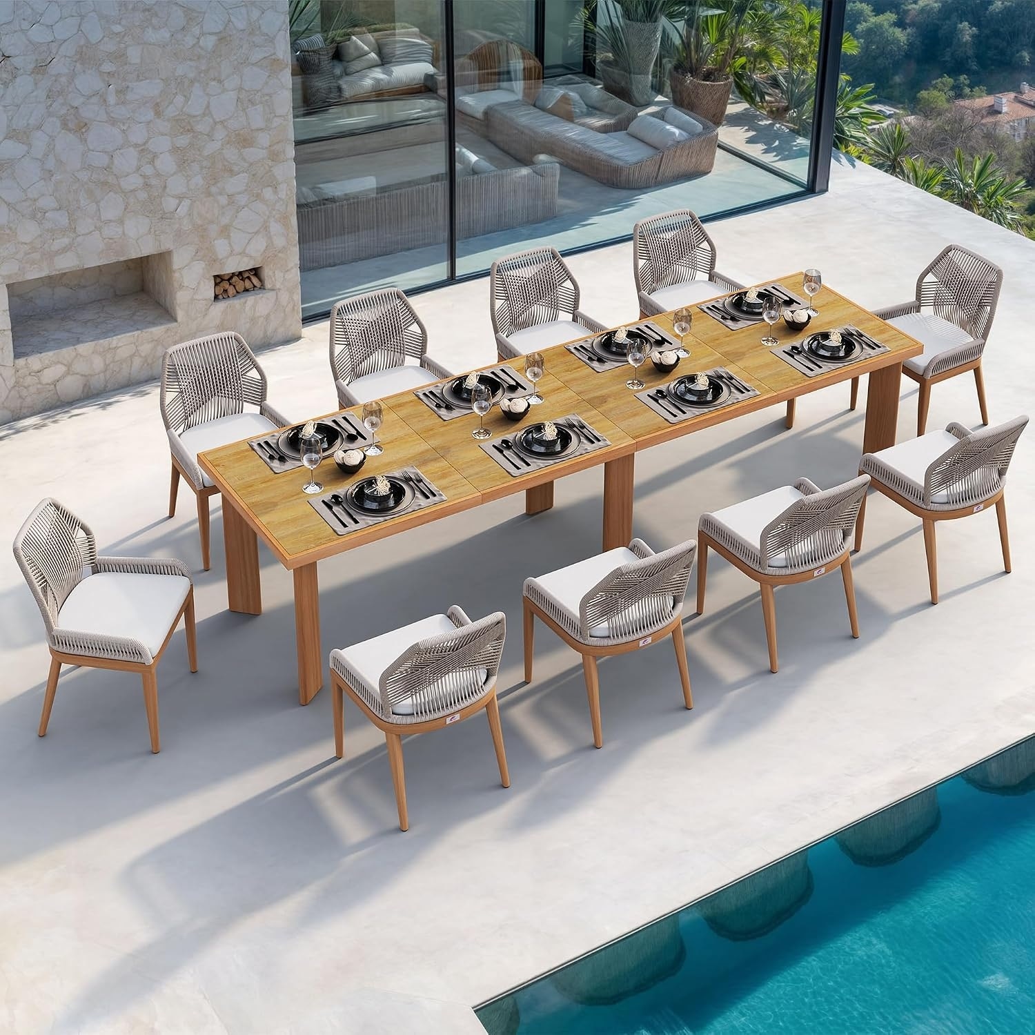 PURPLE LEAF Dining Set Patio Metal Rectangular Table and Wicker Rattan Chairs for Outside Porch Modern Outdoor Furniture Sets