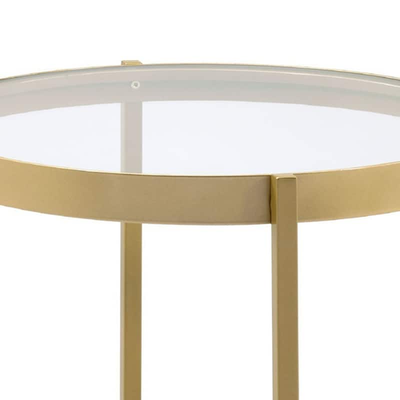 24 in. Gold and Clear Round Glass End Table, Sturdy Build End Side Table for Living Rooms