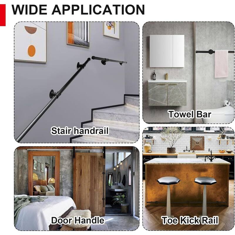 Staircase Handrail Wall Mount Handrail for Indoor Stair, Industrial Pipe Stair Handrails Grab Bar