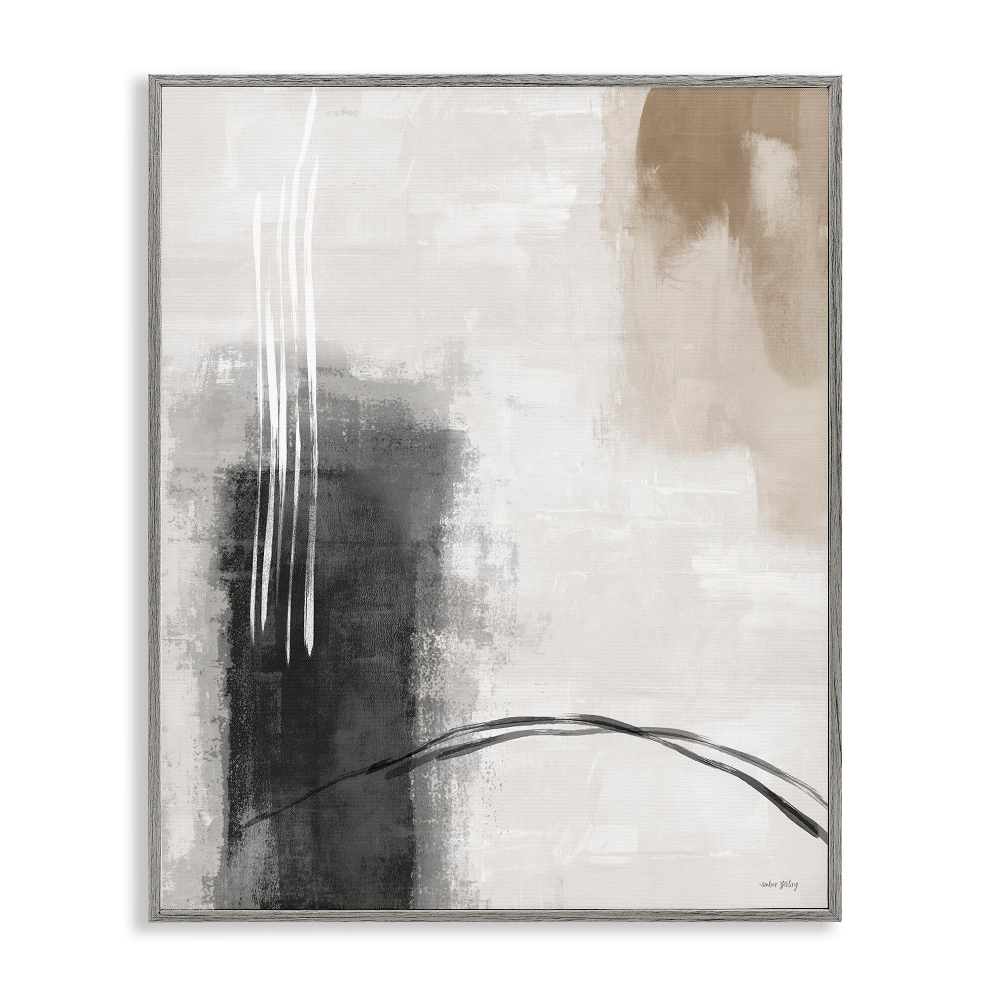 Stupell Grey and Tan Simple Abstract Framed Giclee Art Design By Amber Sterling