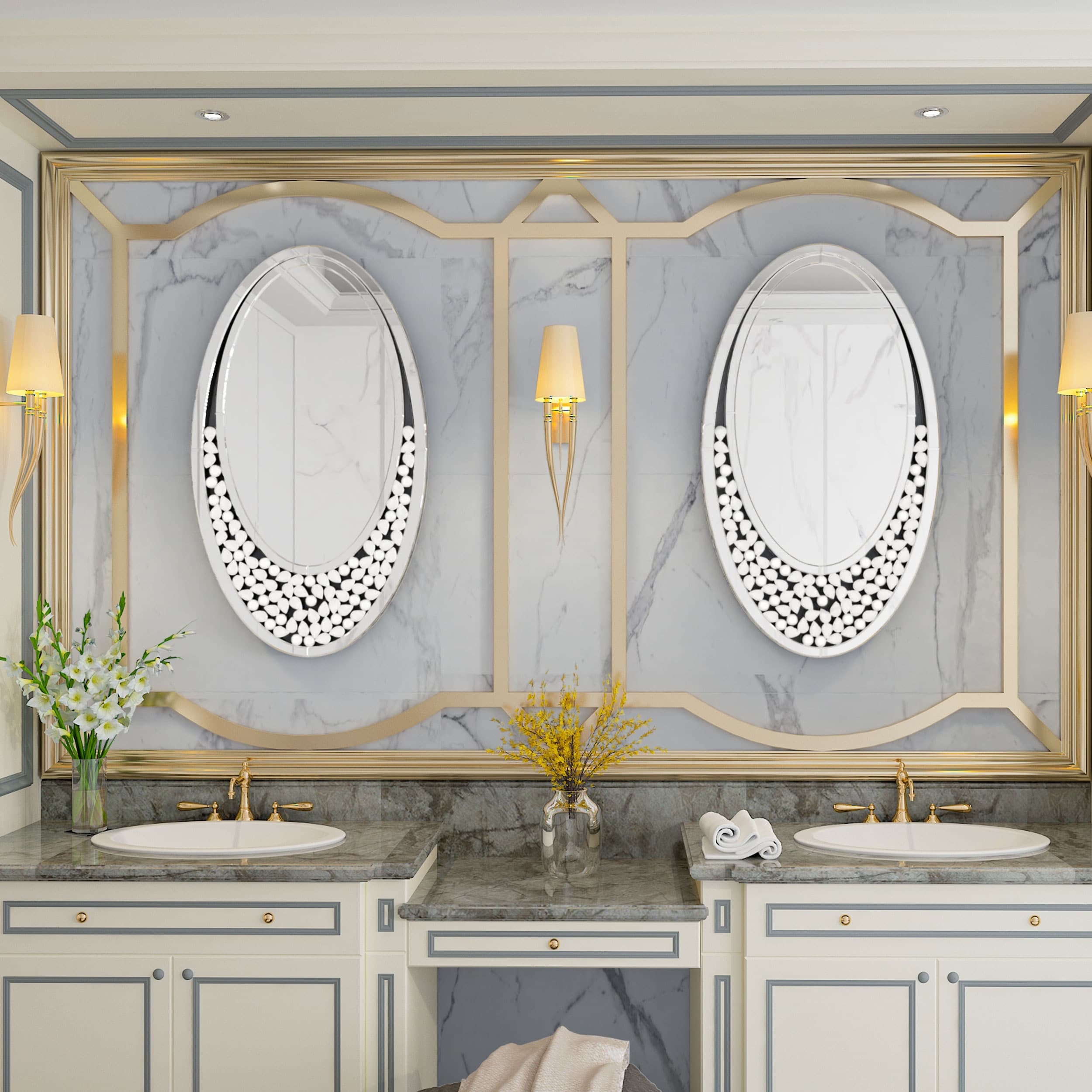 Modern Oval Sparkle Glitter Wall Mirror for Entryway Living Room - 24\, image size:2500x2500