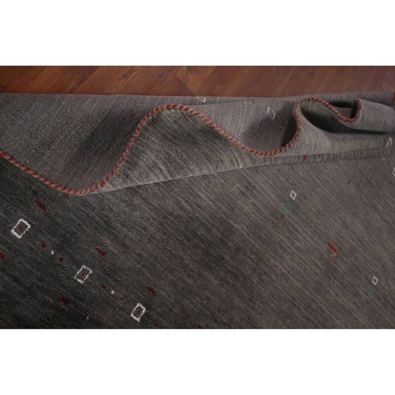 Gray Gabbeh Indian Area Rug Handmade Wool Carpet - 8'1"x 9'6"