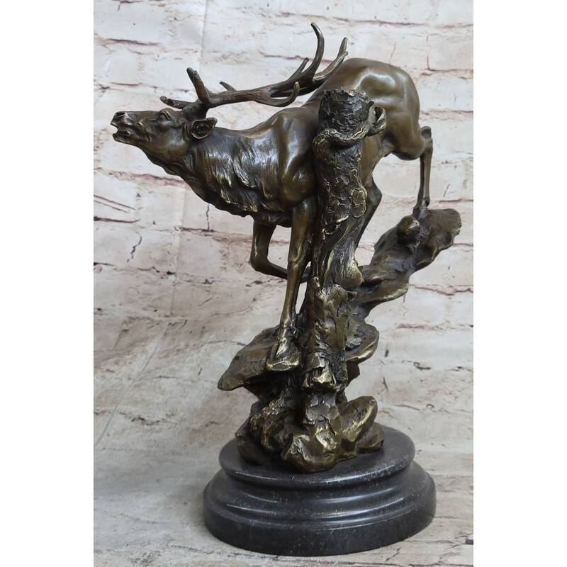 Bronze Marble Statue Elk Deer Stag Hunter Wildlife Art Sculpture Figure Lost Wax