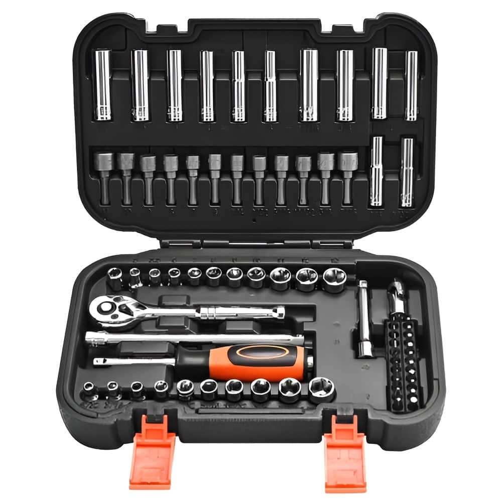 Black CR-V Alloy Steel 70-Piece 1/4 inches Socket and Ratchet Set with Chrome Finish - 10.12 x 2.24 x 6.77