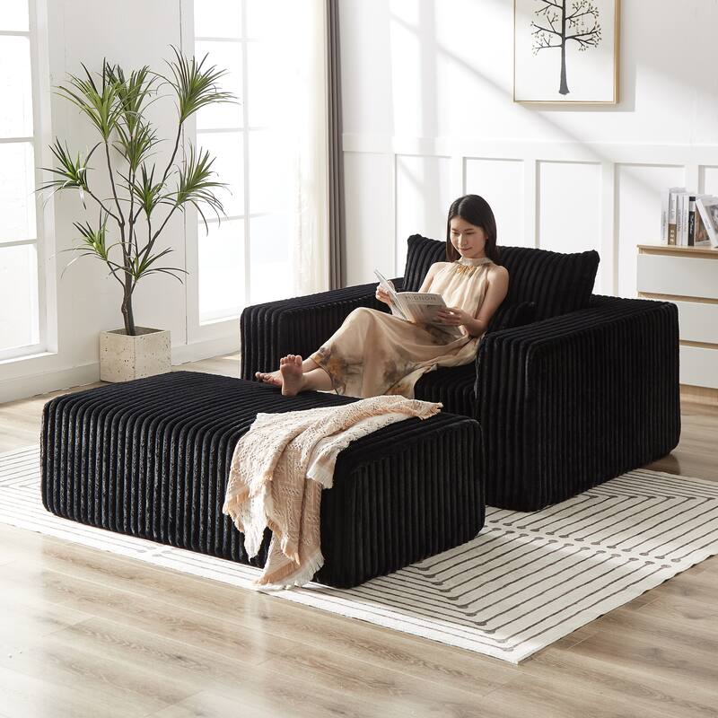 75-Inch Plush Corduroy Fabric Sofa Set with Removable Footrest for Livingroom Fluffy Modular Sleeper Sofa Chair
