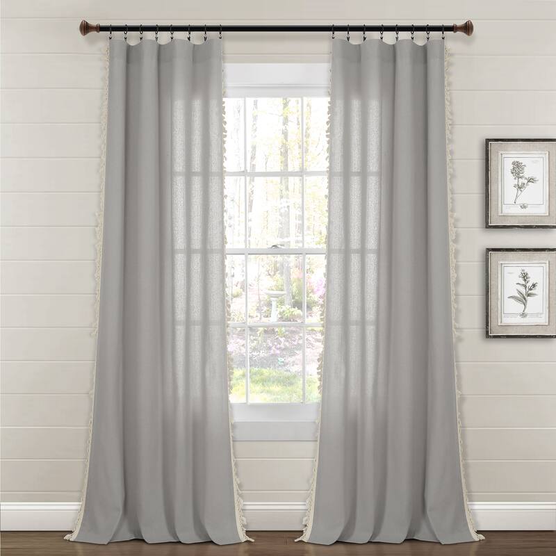 Lush Decor Linen Tassel Window Curtain Panel (Single Panel) - 84" x 40" - 84" x 40"