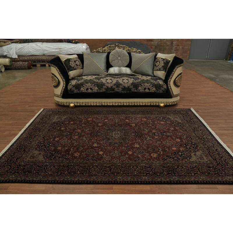 Hand Knotted Oriental 100% Wool Carpet Traditional Floral Red Kashan Area Rug - 9' 0'' X 6' 0''