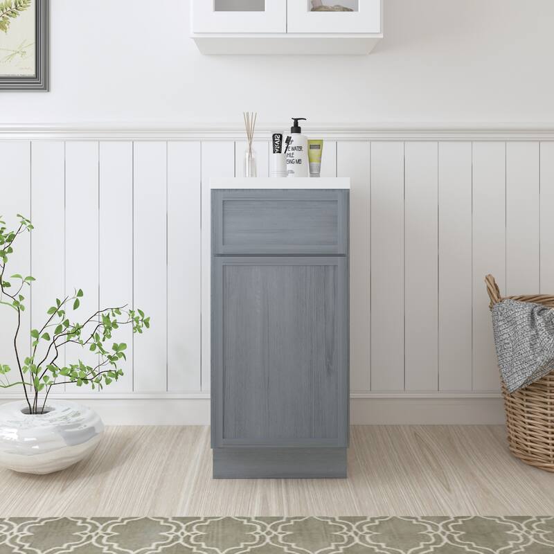 Vanity Art 15" Freestanding Single Base Storage Cabinet with Soft Close Door - Smoky Gray