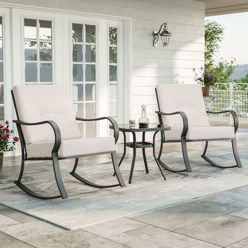 LIVOOSUN 3 Pieces Outdoor Bistro Sets With Table, Soft Cushions