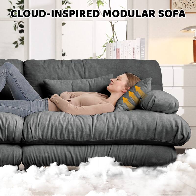 GDFStudio - Chenille 2-Seater Cloud Couch Sleeper Sofa with Round Bolster Armrests