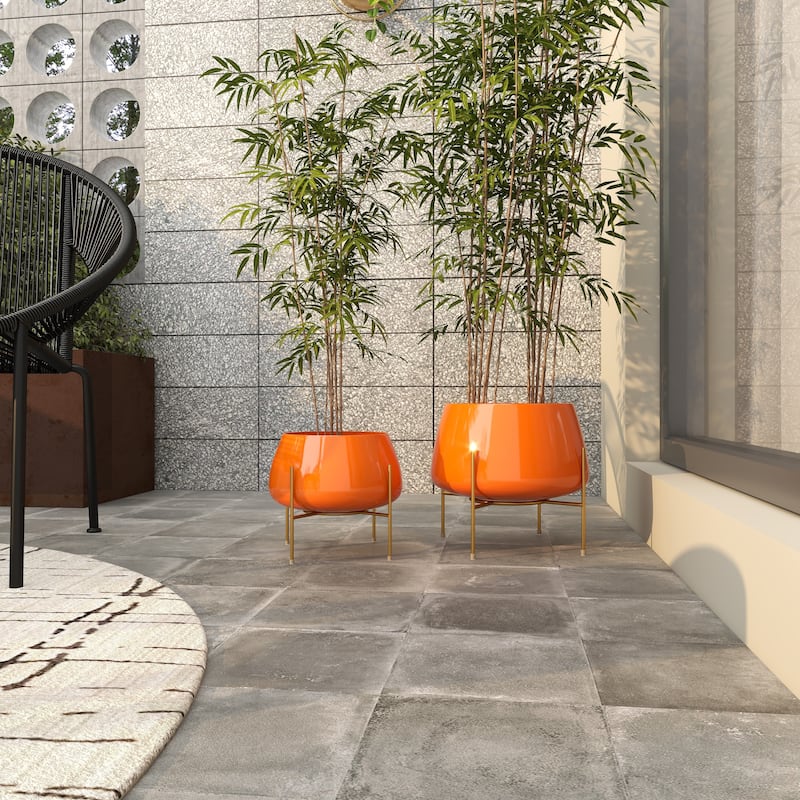 Metal Rounded Dome Indoor Outdoor Planter with Removable Stands - Set of 2 Teal, Yellow, Orange - Roche River Decor