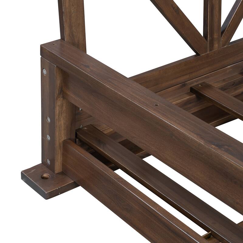 Acacia Wood Twin Size Patio Swing Bed with Hanging Frame