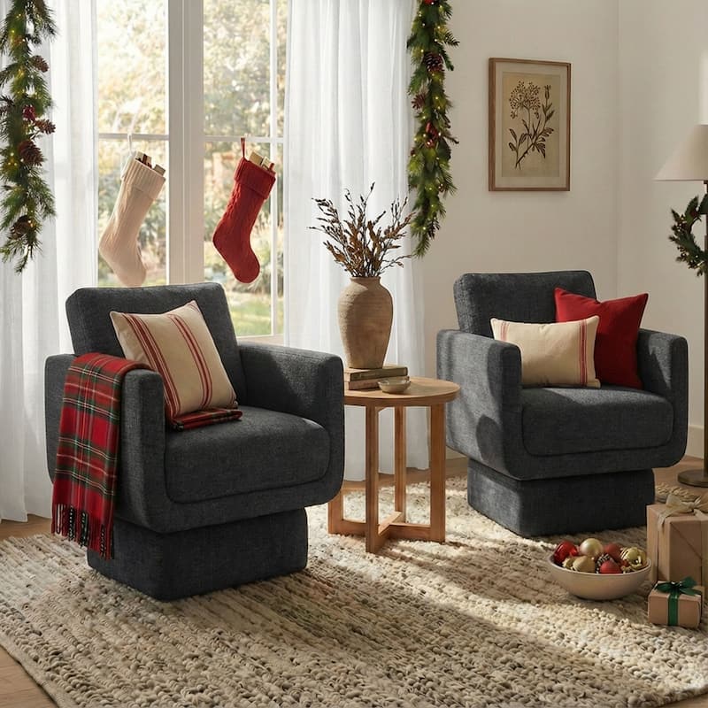 Upholstered Swivel Barrel Accent Chair(Set of 2)