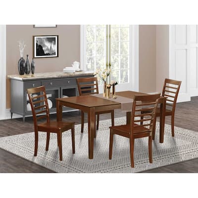 HomeStock 5-Piece Rectangle Mahogany Finish Solid Wood Top Dining Table with 4-Chairs