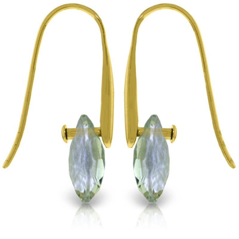 14K Solid Gold Hook Earrings w/ Dangling Briolette Green Amethysts