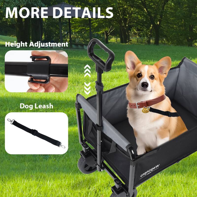 All-in-One Convertible Folding Trolley with Bench Seat & Dog Leash - Heavy Duty 4-Wheel Utility Cart