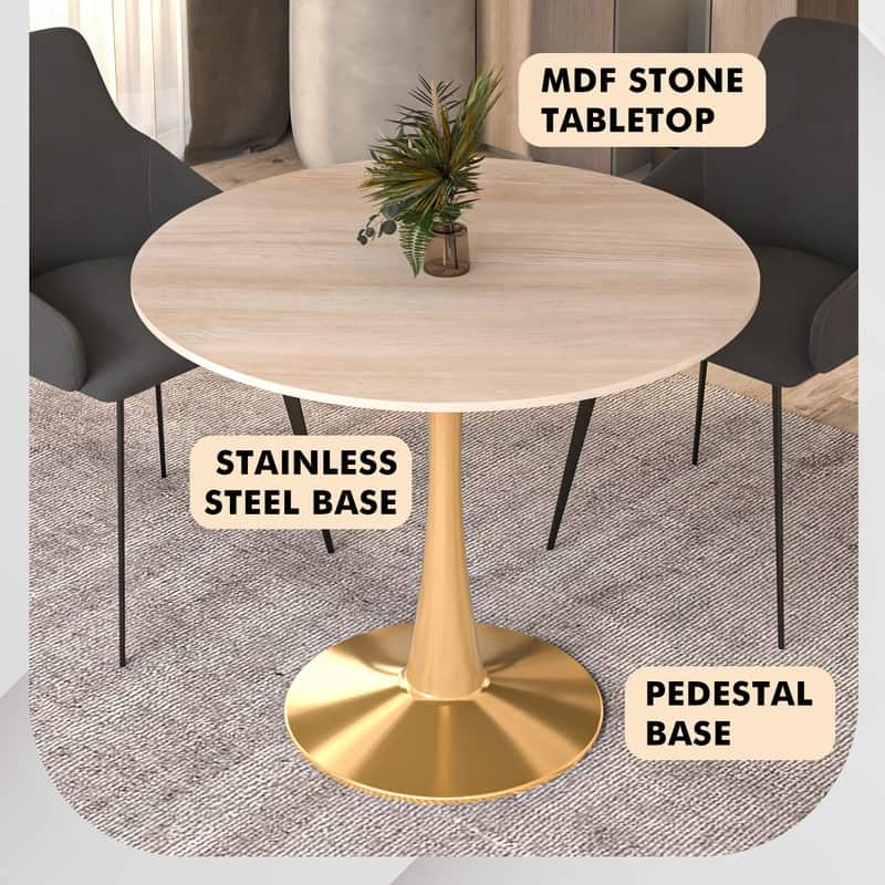 Bristol 35" Round Dining Table for 4 with MDF Tabletop in Gold Steel Base for Kitchen & Dining Room
