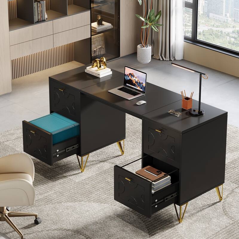 Modern Computer Desk Study Writing Table with File Drawers