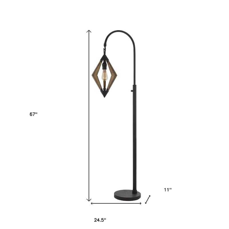 67" Transitional Black Floor Lamp with Metal & Solid Wood Base – E26 Socket, Dimmable, Rotary Switch - 67" x 24.5" x 11"