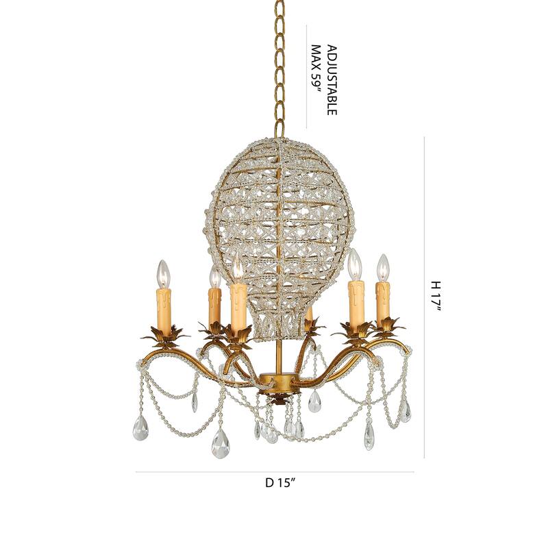 6-Light Gold Chandelier With Clear Crystals