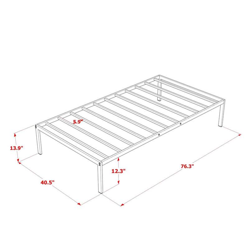 Modern Bed Frame - Full Size Platform Bed with Metal Legs - Black Finish Bedroom Furniture