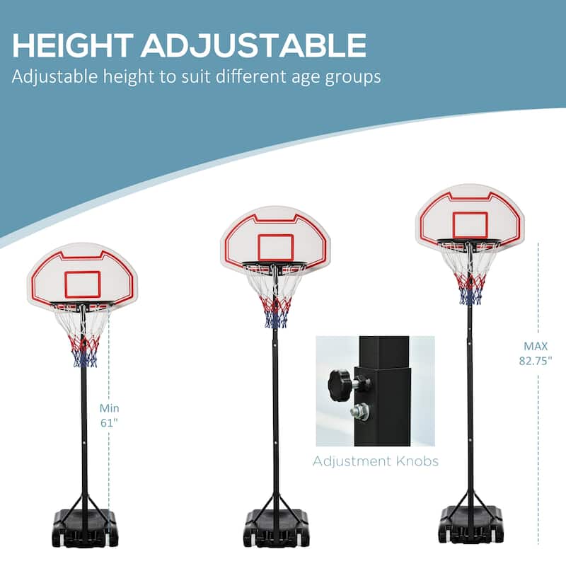 Portable Basketball Hoop Stand 5.1-6.9ft Height-Adjustable with 29'' Backboard Wheels for Indoor Outdoor White