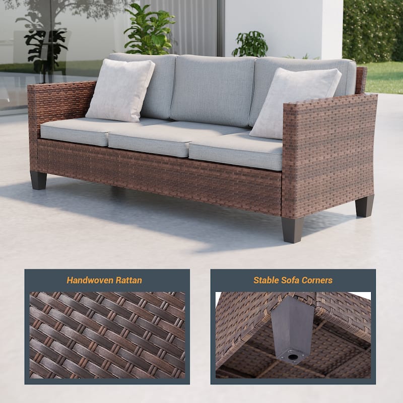 LIVOOSUN 5Pcs Patio Brown Rattan Outdoor Furniture Swivel Rocking Sofa Set