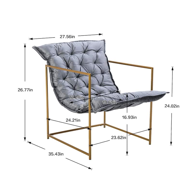 Italy shine velvet Upholstered Tufted Armchair With Golden Legs