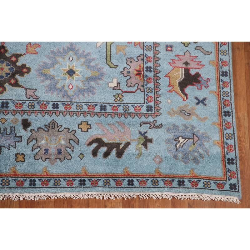 Blue Geometric Oushak Oriental Area Rug Handmade Wool Carpet - 8'2"x 9'9"