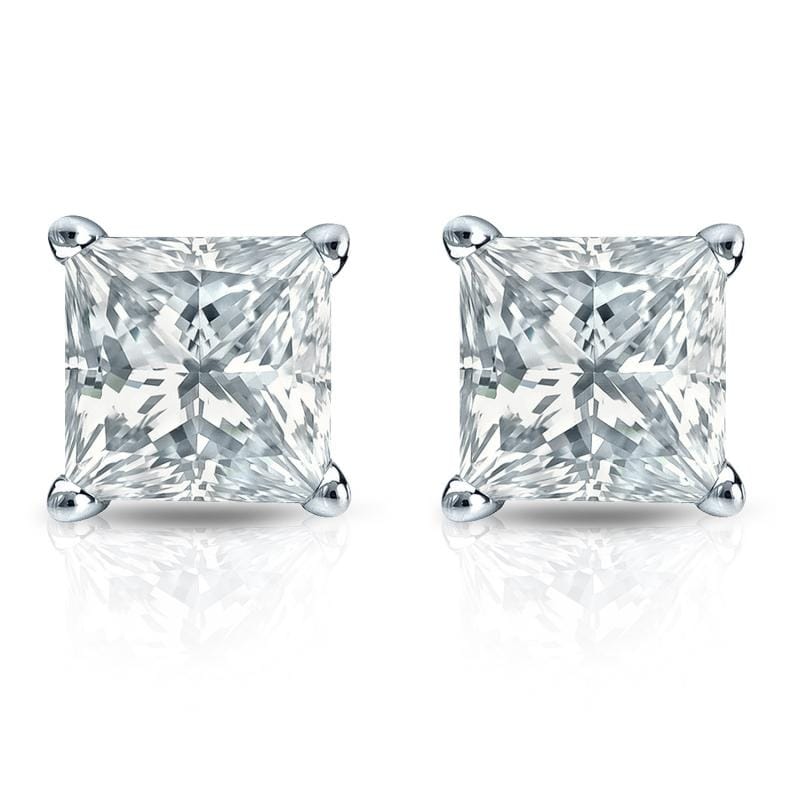 Auriya 14-karat Gold Lab Grown 2.00 carat TDW Princess Diamond Stud Earrings 4-Prong Basket Screw-back