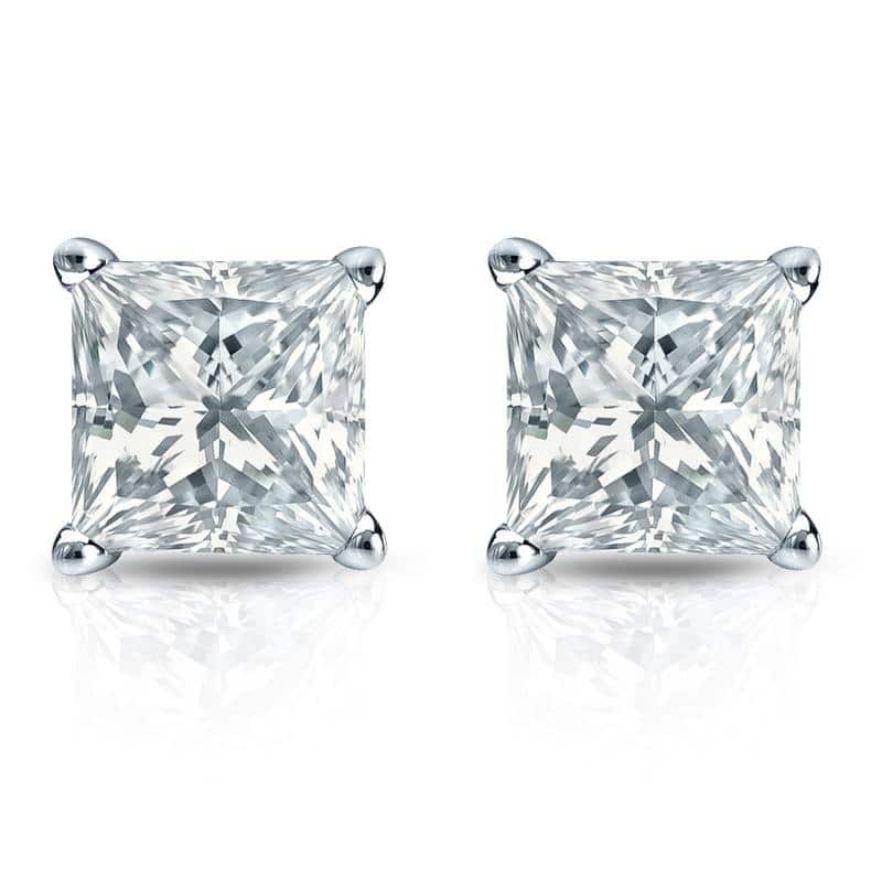 Auriya 18-karat Gold Lab Grown 2.00 carat TDW Princess Diamond Stud Earrings 4-Prong Basket Push-back