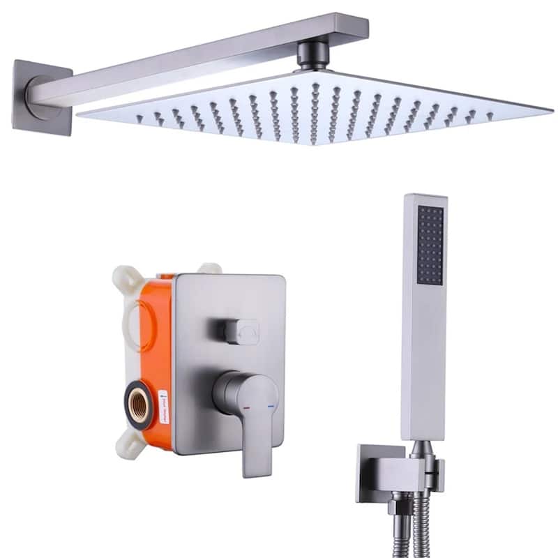 Wall Mounted Shower System With Hand Shower Rain 10 Inch Shower Head Bathroom Shower Faucet Set With Pressure Balanced Valve - Brushed Nickel