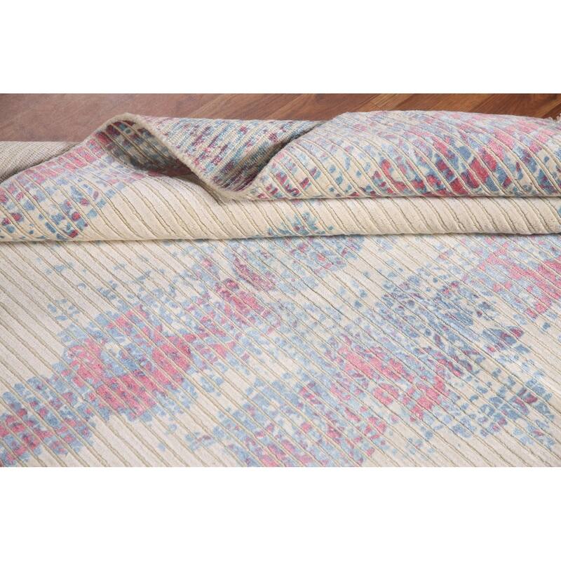 Abstract Accent Rug Hand-Knotted Striped Wool Carpet - 3'11"x 5'6"