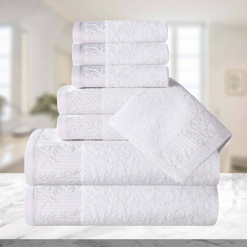 Superior Wisteria Cotton Floral Jacquard 8 Piece Bathroom Towel Set - White/White