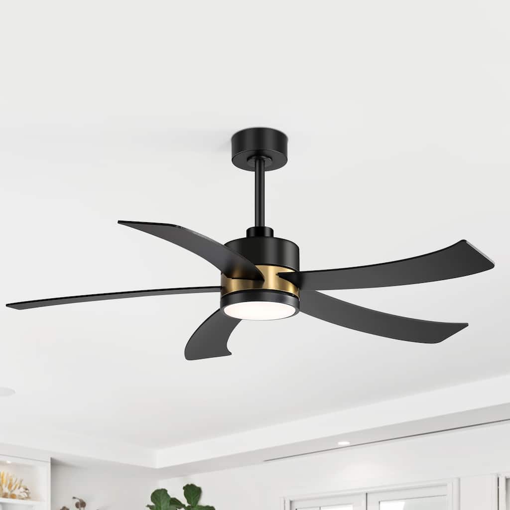 52-IN LED Black/White Ceiling Fan with Light Kit and Remote- 5 Blade