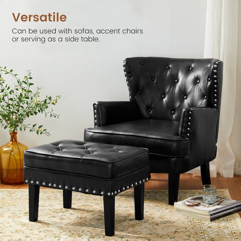 Glitzhome Set of 2 22"W Leatherette Button-tufted Foot Stools Ottomans