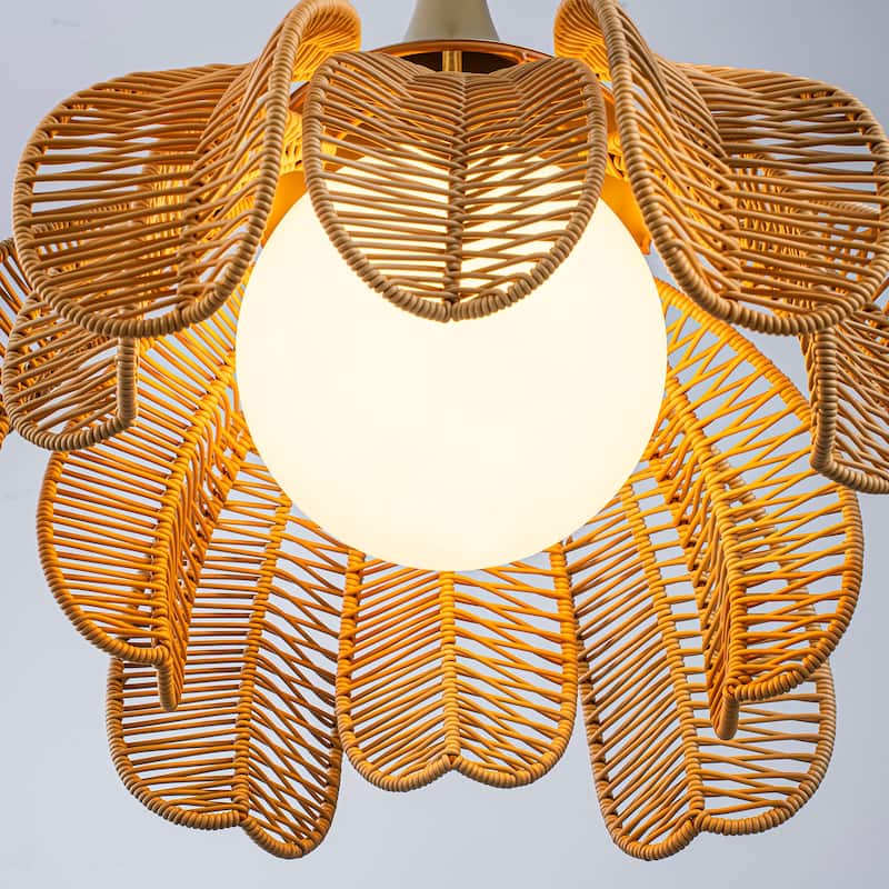 Kamala 1-Light Wicker Outdoor Pendant Light Coastal Boho Style Flower Handwoven