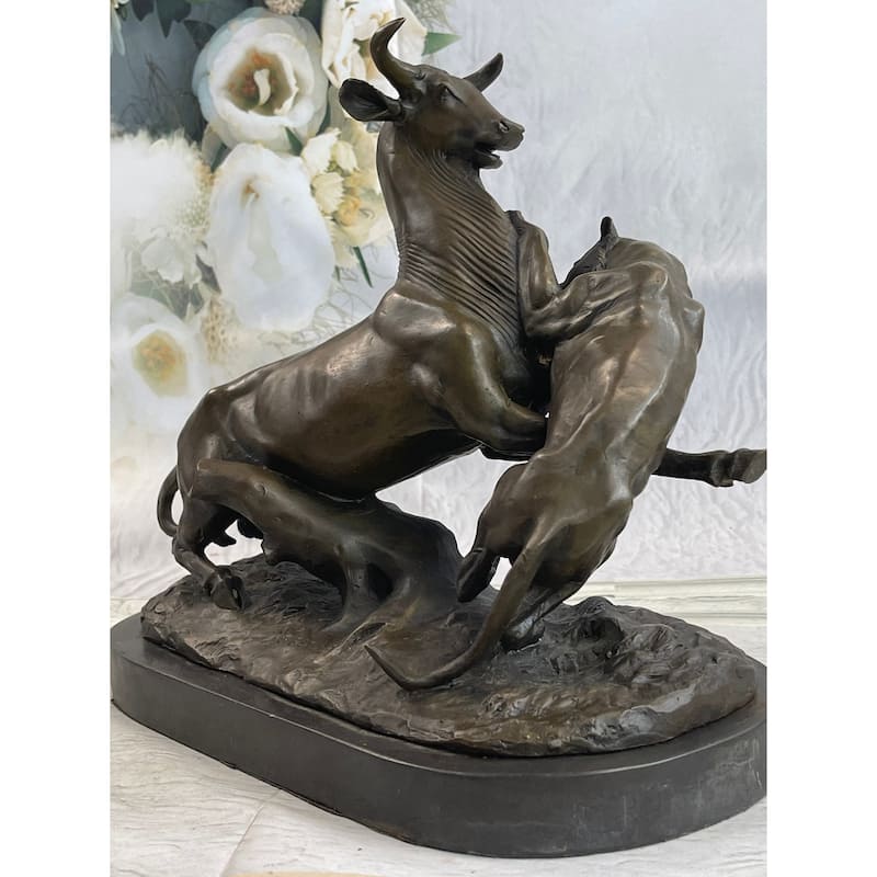 100 Percent Solid Bronze Signed French Animal Cheetah Gazelle Sculpture Figurine