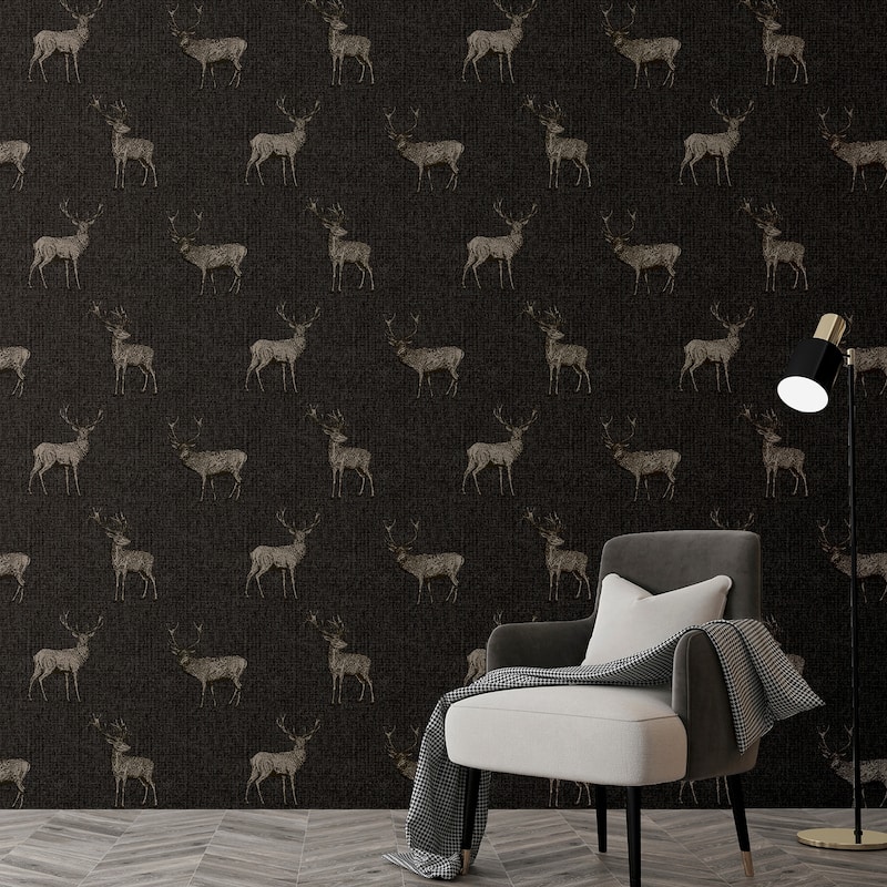 Arthouse Hank Charcoal Stag Wallpaper