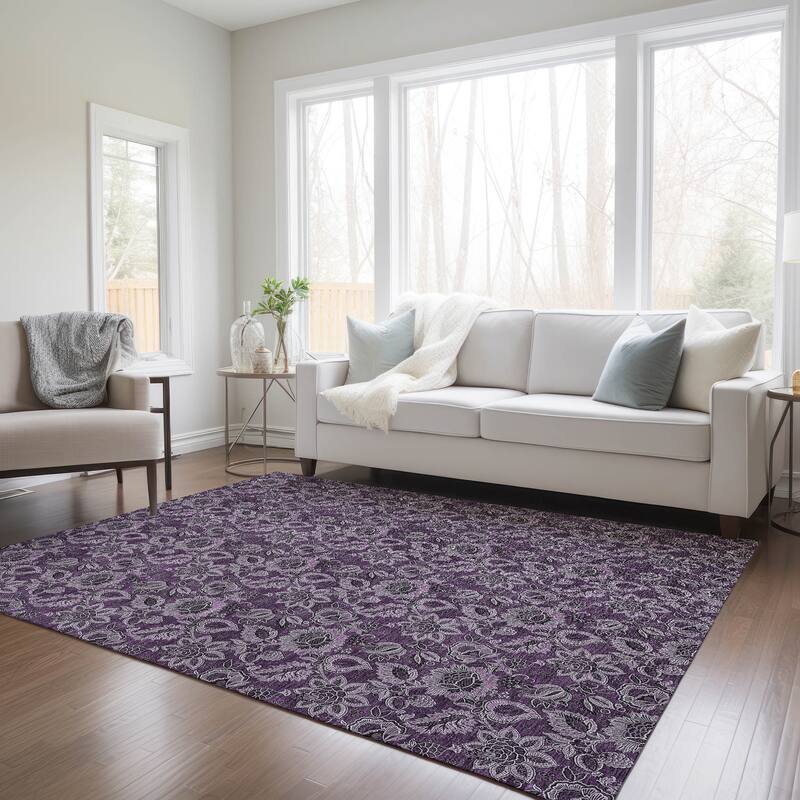 Machine Washable Indoor/ Outdoor Chantille Floral Farmhouse Rug