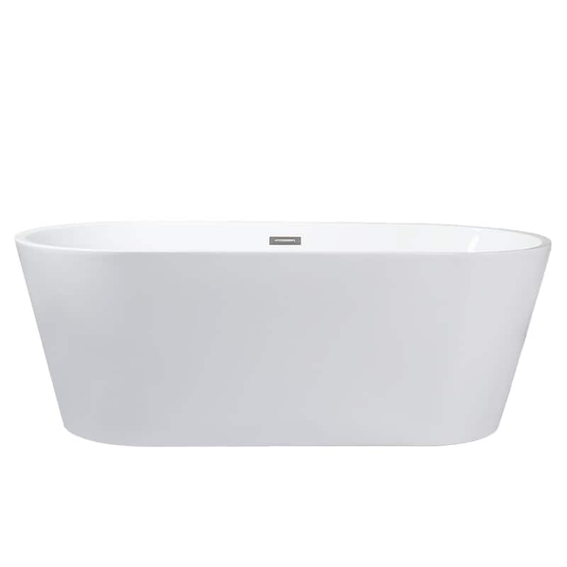 Melina 59 in. Freestanding Acrylic Flatbottom Soaking Bathtub in White - 67 inch